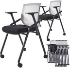 10 Pack Foldable Office Chair with PU Wheels and Sliding Armrest-Ergonomic Mesh Bouncing Back, Stackable