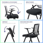 10 Pack Foldable Office Chair with PU Wheels and Sliding Armrest-Ergonomic Mesh Bouncing Back, Stackable, alternate view 4