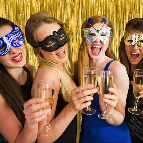 10 Pack Gold Fringe Curtain Backdrop Tinsel Streamers Birthday Party Decorations Christmas Photo Booth Backdrop, alternate