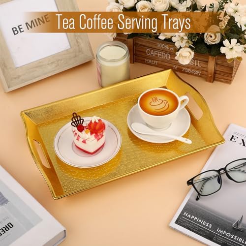10 Pack Gold Plastic Rectangle Serving Trays with Handles 15x9 in Gold, alternate view 2