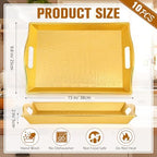 10 Pack Gold Plastic Rectangle Serving Trays with Handles 15x9 in Gold, alternate view 3