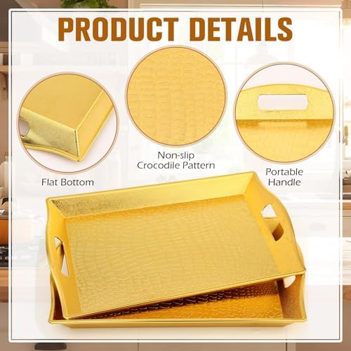 10 Pack Gold Plastic Rectangle Serving Trays with Handles 15x9 in Gold, alternate view 4