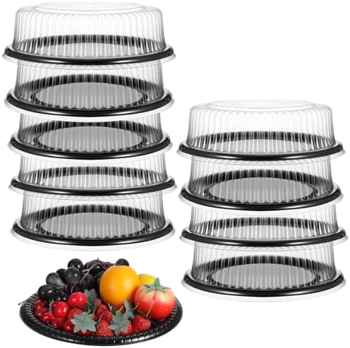 10 Pack Heavy Duty 12-Inch Catering Trays with Clear Lids - Durable PET Plastic Round Serving Platters for