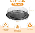 10 Pack Heavy Duty 12-Inch Catering Trays with Clear Lids - Durable PET Plastic Round Serving Platters for, alternate view 2