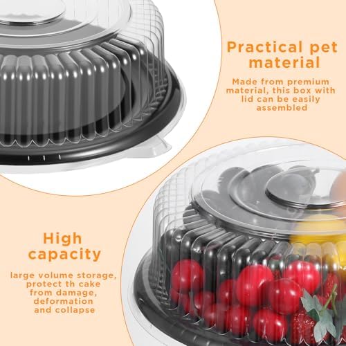 10 Pack Heavy Duty 12-Inch Catering Trays with Clear Lids - Durable PET Plastic Round Serving Platters for, alternate view 3