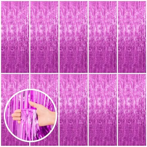 10 Pack Hot Pink Party Decorations Tinsel Curtain Streamers Foil Fringe Photo Booth Backdrop