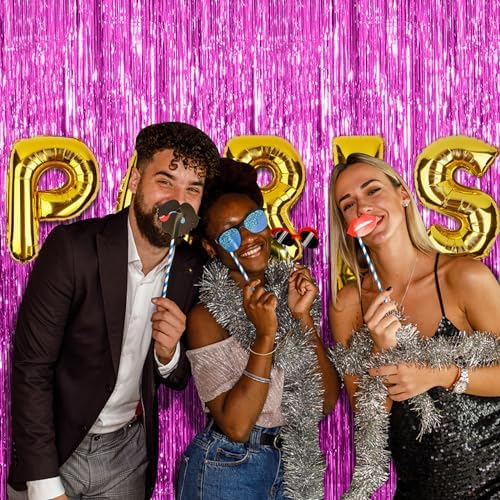10 Pack Hot Pink Party Decorations Tinsel Curtain Streamers Foil Fringe Photo Booth Backdrop, alternate view 2