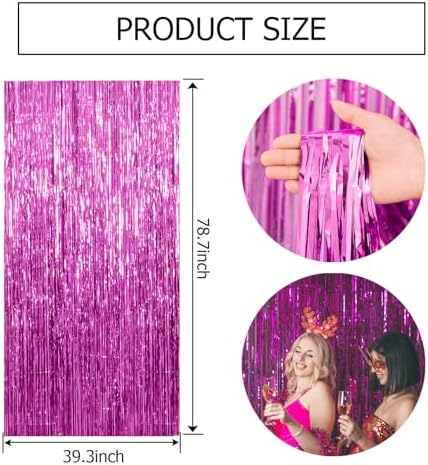 10 Pack Hot Pink Party Decorations Tinsel Curtain Streamers Foil Fringe Photo Booth Backdrop, alternate view 3