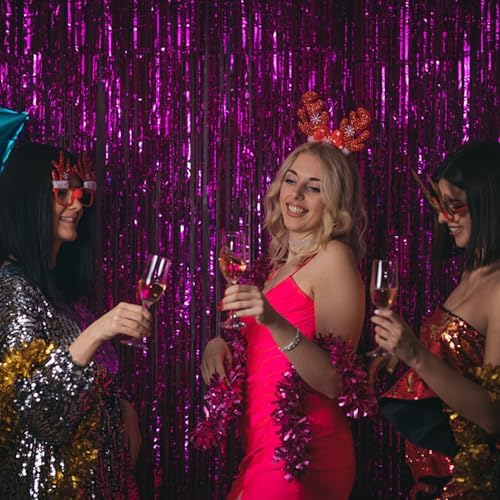 10 Pack Hot Pink Party Decorations Tinsel Curtain Streamers Foil Fringe Photo Booth Backdrop, alternate view 5