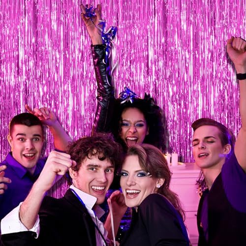 10 Pack Hot Pink Party Decorations Tinsel Curtain Streamers Foil Fringe Photo Booth Backdrop, alternate view 7
