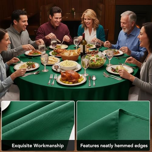 10-Pack Hunter Green Round Tablecloths, 70In for 3-4Ft Round Table, alternate view 4
