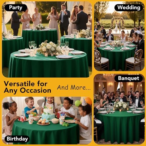 10-Pack Hunter Green Round Tablecloths, 70In for 3-4Ft Round Table, alternate view 5