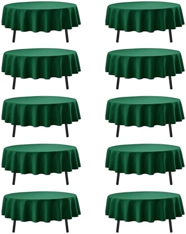10-Pack Hunter Green Round Tablecloths, 90In for 4-5Ft Round Table