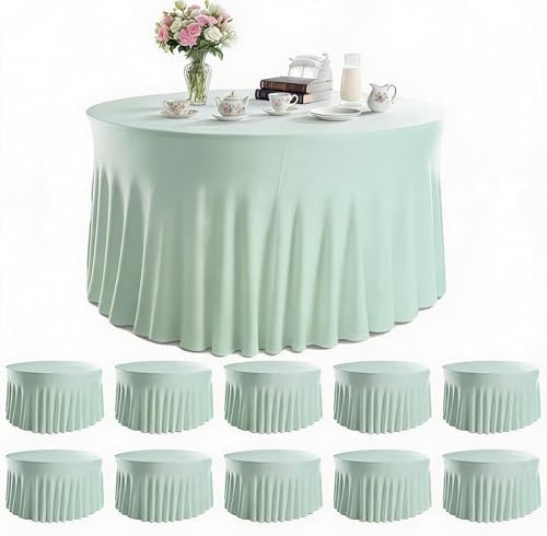 10 Pack Ivory Green Round Spandex Tablecloths for 60in Tables, 120 Inch Stretch Fitted Table Skirts