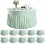 10 Pack Ivory Green Round Spandex Tablecloths for 60in Tables, 120 Inch Stretch Fitted Table Skirts