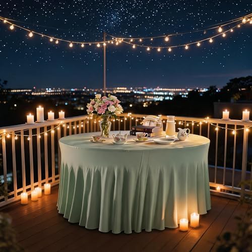 10 Pack Ivory Green Round Spandex Tablecloths for 60in Tables, 120 Inch Stretch Fitted Table Skirts, alternate view 5