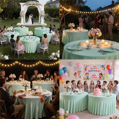 10 Pack Ivory Green Round Spandex Tablecloths for 60in Tables, 120 Inch Stretch Fitted Table Skirts, alternate view 7