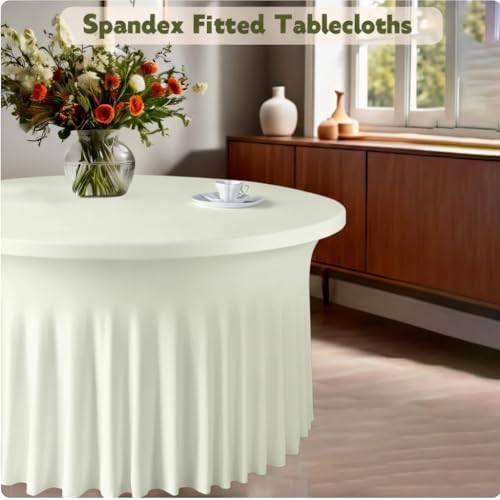 10 Pack Ivory Green Round Spandex Tablecloths for 60in Tables, 120Inch Stretchy Fitted 5FT Round Table Clothes, alternate