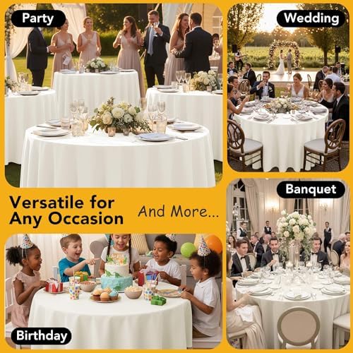 10-Pack Ivory Round Tablecloths, 90 in, for 4-5 Ft Round Tables, alternate view 5