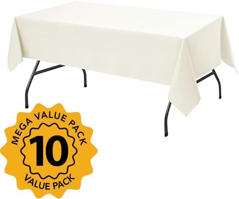 10-Pack Ivory Tablecloths for Rectangle Tables, 60 x 102 Inches in 60 x 102 Inches, alternate view 2
