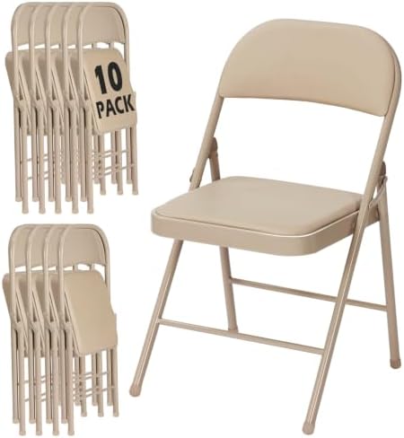 10 Pack Khaki Padded Folding Chairs with Metal Frame