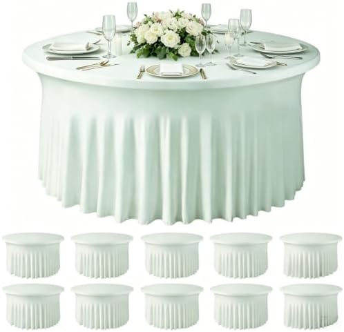 10 Pack Light Sage Green Spandex Round Tablecloths for 60inch Tables, 120 Inch Stretchy 5ft Round Fitted