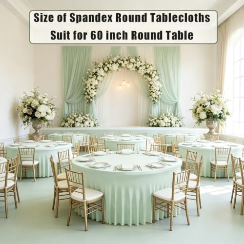10 Pack Light Sage Green Spandex Round Tablecloths for 60inch Tables, 120 Inch Stretchy 5ft Round Fitted, alternate view 3