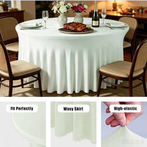 10 Pack Light Sage Green Spandex Round Tablecloths for 60inch Tables, 120 Inch Stretchy 5ft Round Fitted, alternate view 4