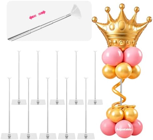 10 Pack Metal Balloon Stands for Table, Adjustable Height 15.75 to 33 Inch in 10 Pack 15.7"-33" in Silver