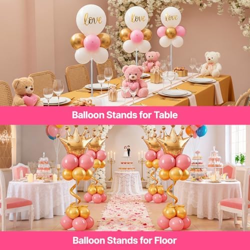 10 Pack Metal Balloon Stands for Table, Adjustable Height 15.75 to 33 Inch in 10 Pack 15.7"-33" in Silver, alternate view 2