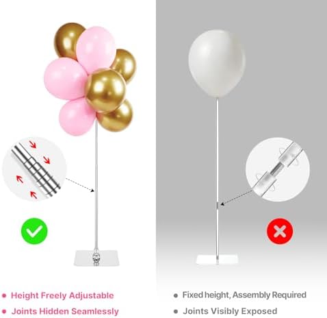 10 Pack Metal Balloon Stands for Table, Adjustable Height 15.75 to 33 Inch in 10 Pack 15.7"-33" in Silver, alternate view 5
