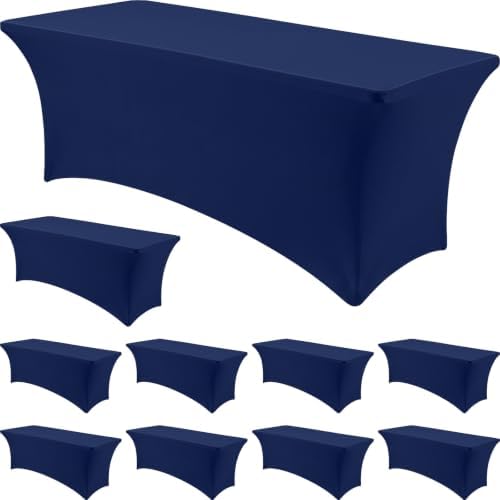10-Pack Navy Blue Spandex Tablecloth for 6ft Rectangle Tables, Fitted Stretch Table Cover, Wrinkle-Resistant