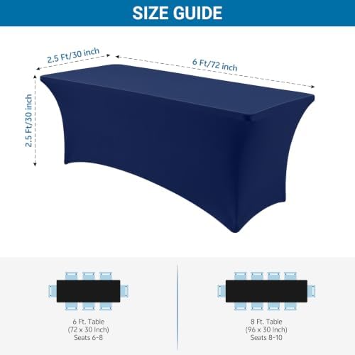 10-Pack Navy Blue Spandex Tablecloth for 6ft Rectangle Tables, Fitted Stretch Table Cover, Wrinkle-Resistant, alternate view