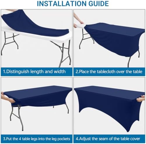 10-Pack Navy Blue Spandex Tablecloth for 6ft Rectangle Tables, Fitted Stretch Table Cover, Wrinkle-Resistant, alternate view