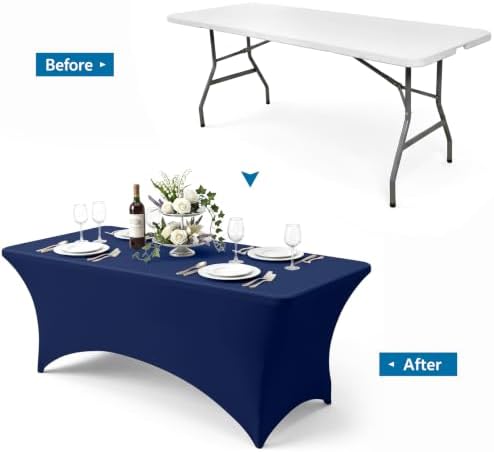 10-Pack Navy Blue Spandex Tablecloth for 6ft Rectangle Tables, Fitted Stretch Table Cover, Wrinkle-Resistant, alternate view