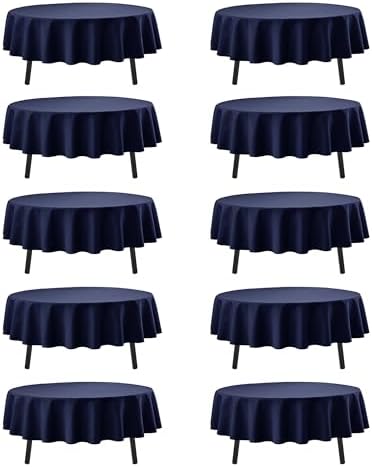 10-Pack Navy Round Tablecloths, 70 in, for 3-4 Ft Round Tables