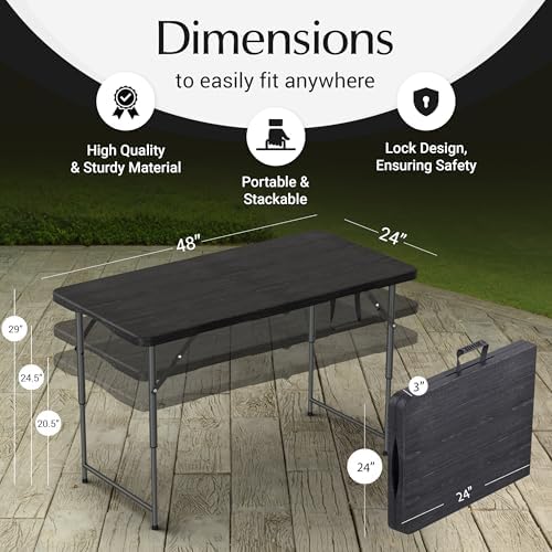 10 PACK of 4 Feet Foldable Table Adjustable Height with Built in Handle, Steel Legs | 4FT Heavy Duty Portable |, alternate