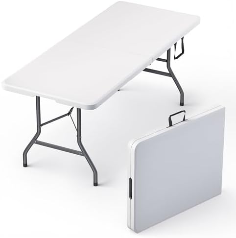 10 Pack of 6 Feet Foldable Table with Built in Handle & Steel Legs | 6FT Heavy Duty Folding Portable | Perfect