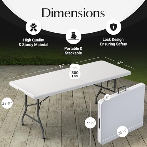 10 Pack of 6 Feet Foldable Table with Built in Handle & Steel Legs | 6FT Heavy Duty Folding Portable | Perfect, alternate
