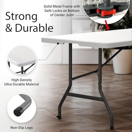 10 Pack of 6 Feet Foldable Table with Built in Handle & Steel Legs | 6FT Heavy Duty Folding Portable | Perfect, alternate