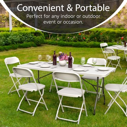10 Pack of 6 Feet Foldable Table with Built in Handle & Steel Legs | 6FT Heavy Duty Folding Portable | Perfect, alternate