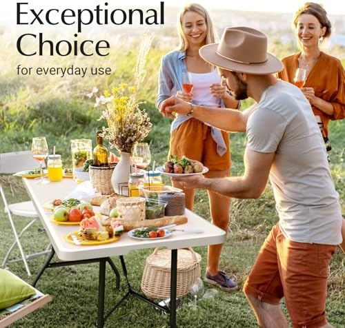 10 Pack of 6 Feet Foldable Table with Built in Handle & Steel Legs | 6FT Heavy Duty Folding Portable | Perfect, alternate