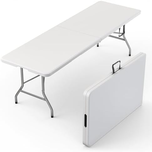 10 PACK of 8 Feet Foldable Table with Built in Handle & Steel Legs | 8 FT Heavy Duty Portable | Perfect for