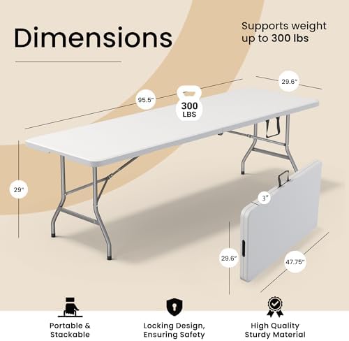 10 PACK of 8 Feet Foldable Table with Built in Handle & Steel Legs | 8 FT Heavy Duty Portable | Perfect for, alternate view 2