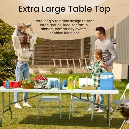 10 PACK of 8 Feet Foldable Table with Built in Handle & Steel Legs | 8 FT Heavy Duty Portable | Perfect for, alternate view 5