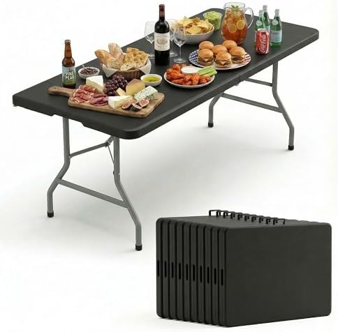 10 Pack of 8 Foot Foldable Table with Built in Handle & Steel Legs