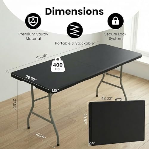10 Pack of 8 Foot Foldable Table with Built in Handle & Steel Legs, alternate view 2