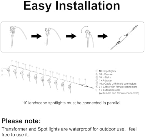 10 Pack Outdoor Landscape Lights with Transformer, LED Spotlights, alternate view 6