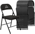 10 Pack Padded Folding Chairs, PU Leather Seat, 350 lb, Black in Black