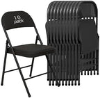 10 Pack Padded Folding Chairs, PU Leather Seat, 350 lb, Black in Black